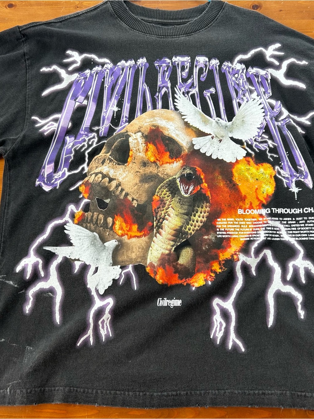 Men’s S Oversized Civil Regime Blooming Through Chaos Vintage Washed Tee